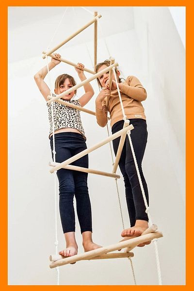 Bundera Triangle Climbing Tower 5 Steps Large Children's Rope Climbing Ladder Aerobatics Wooden Montessori Toy