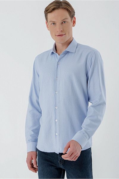Morven Cămașă pentru bărbați, albastră, cu model, cu guler italian, slim fit