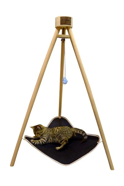 Bundera Pyramid Cat Bed Hammock House Wooden Tripod Pet Hammock Swing Dog Bed Scratching
