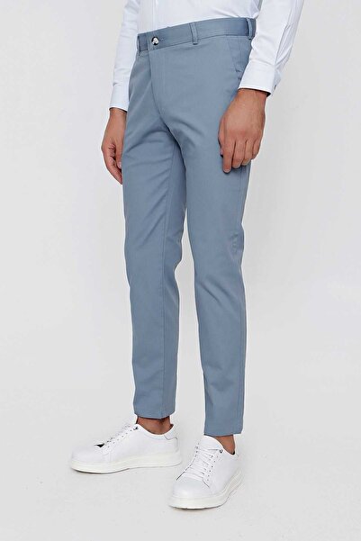 Morven Men's Blue Summer Dobby Cotton Side Pocket Slim Fit Slim Fit Trousers