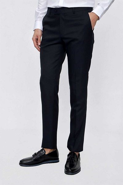 Morven Men's Navy Blue Santos Jacquard Slim Fit Trousers