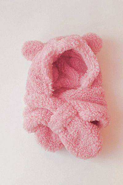 Bundeba Avis Children's Hooded Plush Beanie Scarf Welsoft Neck Collar Windproof Hat with Ears Pink