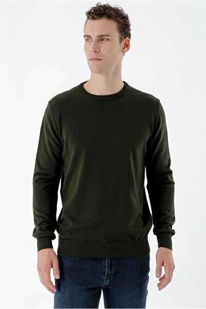 Morven Men's Khaki Basic Crew Neck Dynamic Fit Comfortable Cut Knitwear