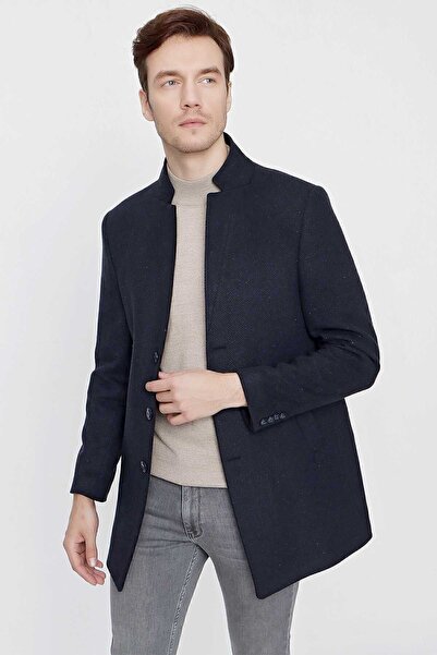 Morven Чоловічий темно-синій пальто з риб'ячим візерунком Dynamic Fit Зручний крій Комір-стійка