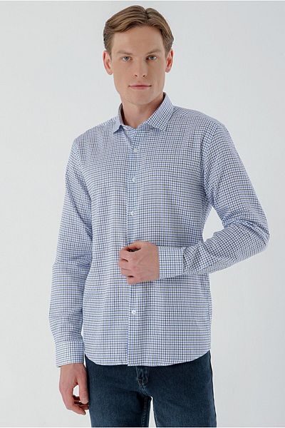 Morven Cămașă albastră B.Gabardin pentru bărbați, cu model din bumbac, slim fit