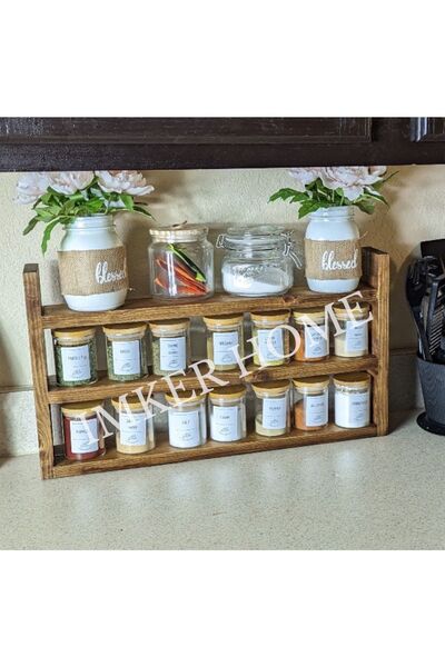 IMKER HOME Ahşap Tezgahüstü Organizer Mutfak Rafı Baharatlık Takımı Standı Baharat Kavanoz Seti Düzenleyici