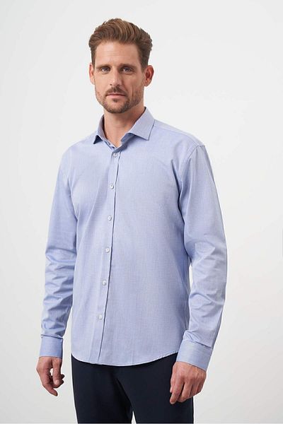 Morven Cămașă pentru bărbați, albastră, din bumbac, cu model, cu guler italian