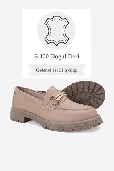 TUNAELLİ KADIN VİZON HAKİKİ DOĞAL DERİ 36-41 NUMARA TOKALI LOAFER AYAKKABI