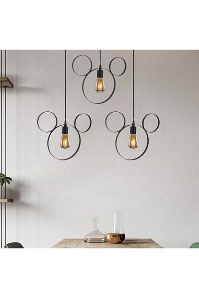 Bundera Metal Single Mickey Chandelier Pendant Lamp Modern Wrought Iron Figurine Children's Room Mouse Chandelier