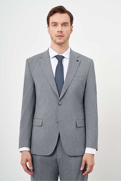 Morven Men's Gray Polyviscose Basic Plain Pattern Dynamic Fit Mono Collar Suit