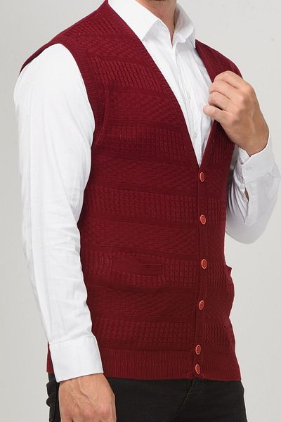 Kamalı Men's V-Neck - Hair Knit Straw Vest with Buttons and Pockets, Premium Non-Pilling Knit