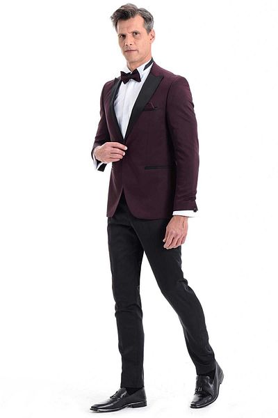 Morven Men's Burgundy Broadway Slim Fit Groom Suit