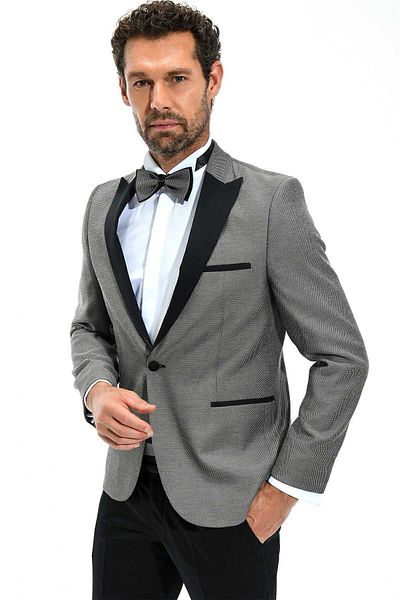 Morven Tuxedo gri Portofino Slimfit Jacquard pentru bărbați