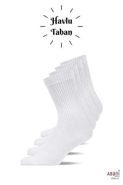 Abani Classic High Quality 3 Pieces Ribbed White Unisex Sports Socks - Antibacterial Towel Sole Tennis