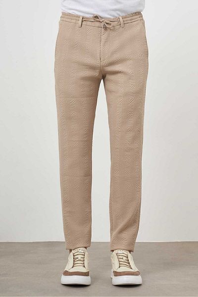 Morven Men's Beige Polyviscon Trend Drawstring Jogger Slim Fit Sports Trousers