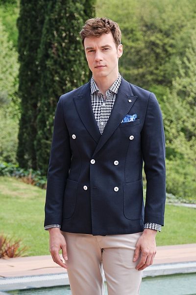 Morven Ανδρικό μπουφάν μάλλινο Navy Blue Senon με διπλό στήθος και λεπτή εφαρμογή