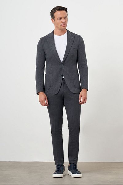 Morven Men's Slim Fit Smoked Polyviscon Striped Suit - Pointed Collar