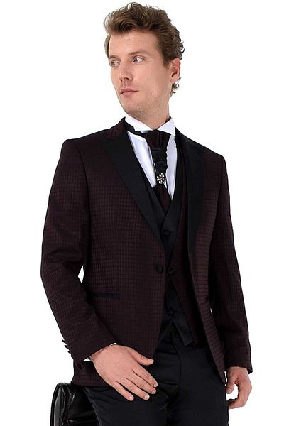 Morven Men's Dark Claret Red New York Vest Groom Suit