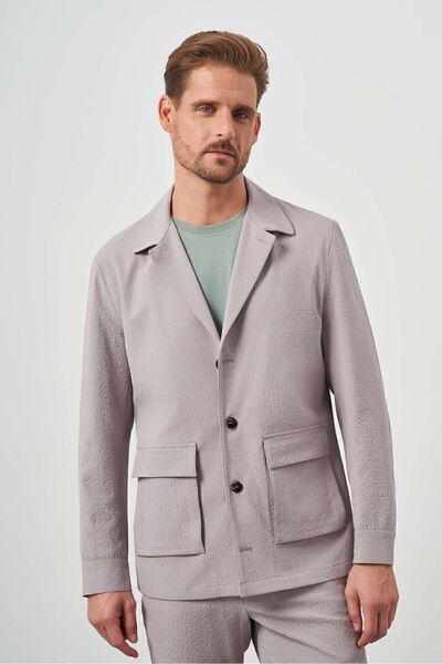 Morven Men's Stone Spring Buttoned Shirt Jacket