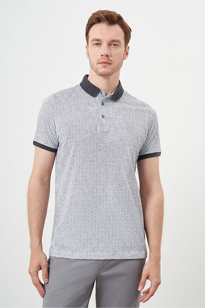 Morven Tricou pentru bărbați, antracit Trend, cu imprimeu compact cu rotație, cu gât polo