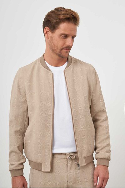 Morven Men's Beige Polyviscon Zippered Coat