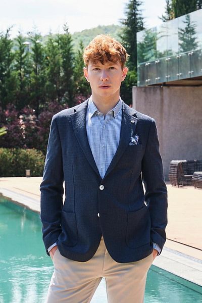 Morven Jachetă pentru bărbați, albastru bleumarin, poliviscon, țesută, cu model uni, slim fit