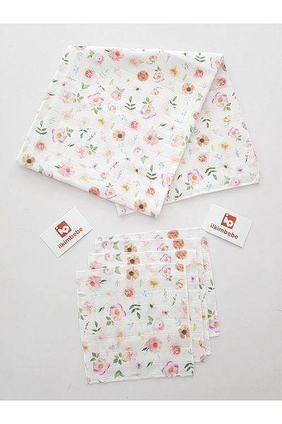 ilkimbebe Muslin Blanket - Floral Wipes Set
