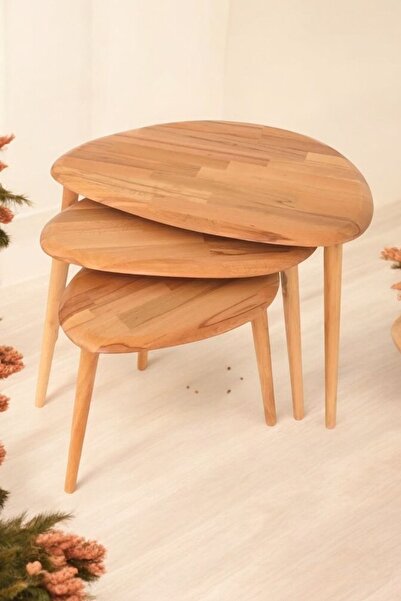 BAUPOR Masif Naturel 3'lü Zigon Sehpa Set