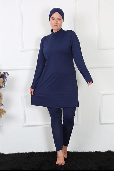 Akbeniz Πλήρως καλυμμένο μεγάλο μέγεθος Navy Blue μαγιό 32026