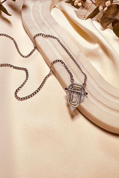 MOONİ ACCESSORİES Steel Silver Color Necklace Who Came Who Came Serenay Special Design Knit Chain