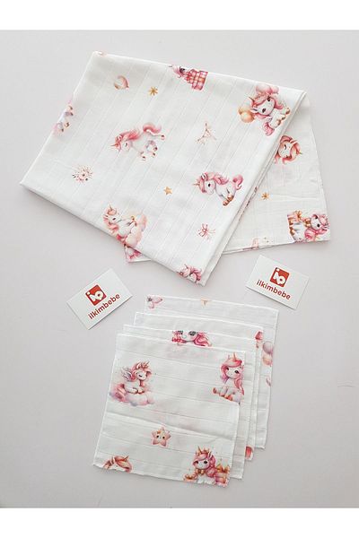 ilkimbebe Unicorn Patterned Muslin Blanket Set