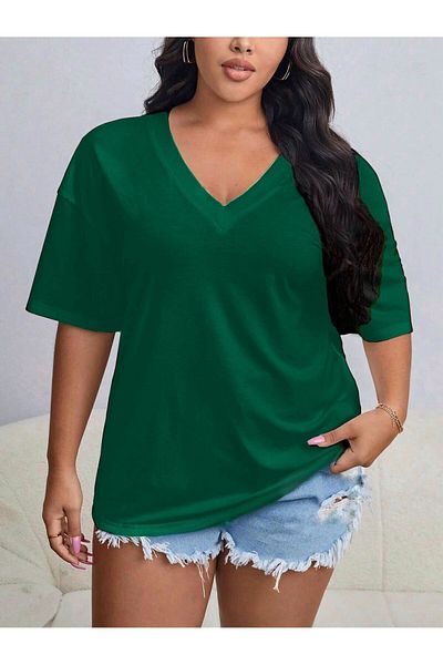 QUEENSTOWN Tricou casual oversize cu decolteu în V de culoare uni pentru femei