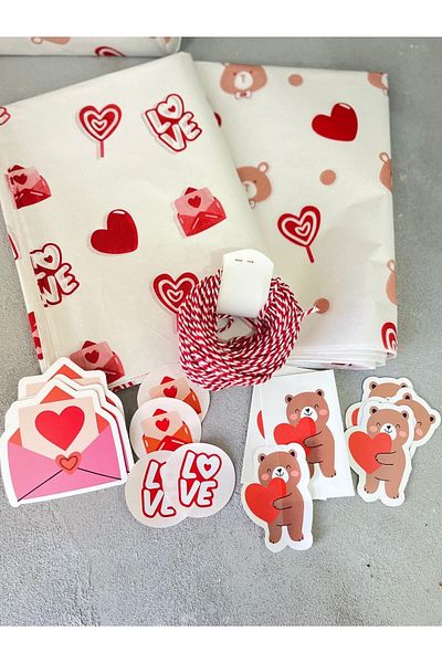 Meyofficial Heart themed mixed packing kit (pelur card stickers and binding rope)