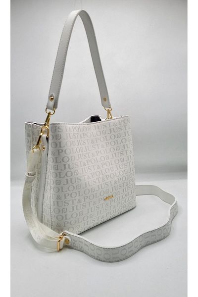Just Polo Women's White 5-Compartment Adjustable Long Strap Shoulder and Crossbody Bag