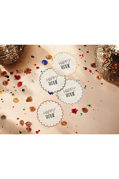 6'lı Keten Nakışlı Bardak Altlıkları - Kokteyl - Organizasyon - Düğün - Doğum Günü - Baby Shower