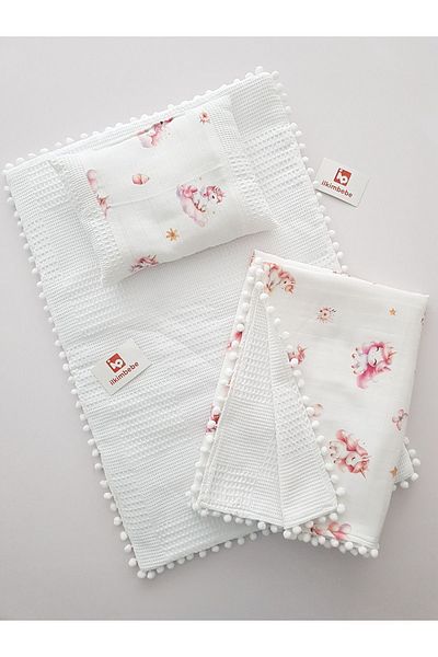 ilkimbebe Baby Diaper Set with Blanket - Cushion, Muslin, Baby Pillow and Newborn Crib