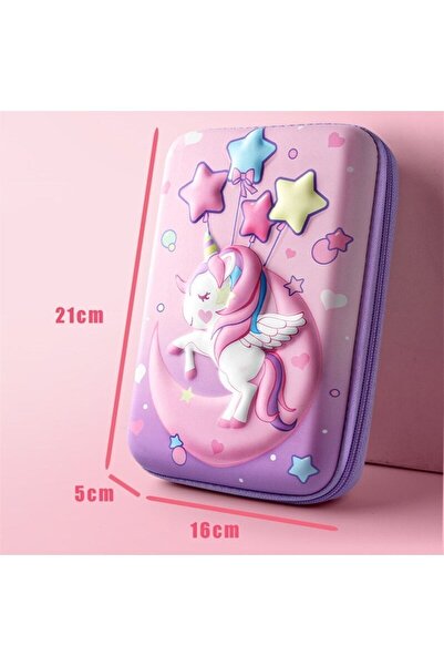 SYNOPE 3d Unicorn Sevimli Kalem Kutusu Figürlü Kalemlik Çocuklar Için Pembe Okul Çantası Maykaj Çantası