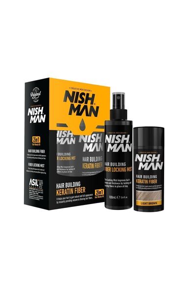 NISHMAN Saç Dolgunşatırıcı Keratinli Fiber ( Black ) + Sabitleyici Sprey Set