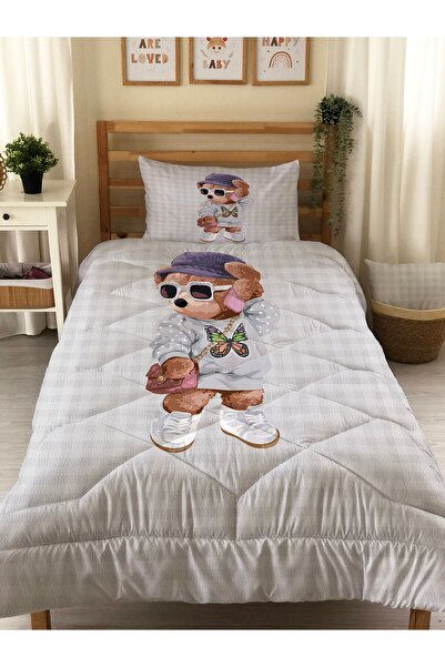Evmila Çift Taraflı Teddy Desenli Kapitone Yorgan - Tek Kişilik Kişilik Uyku ...