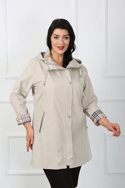 By Alba Collection Γυναικεία καμπαρντίνα Stone Color Plus Size
