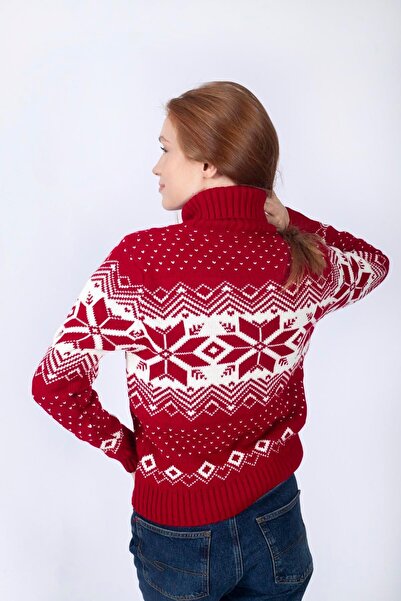 Lee Cooper Snow Kadın Triko Kazak Kırmızı-Beyaz