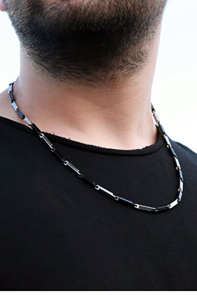 Baykuş Erkek Gri Siyah Çelik Zincir Kolye