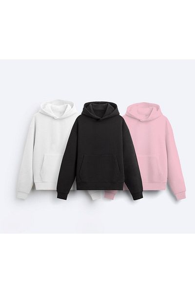 The Champ Clothing 3 пакета Polar Oversize суичър с качулка - черно, бяло, розово
