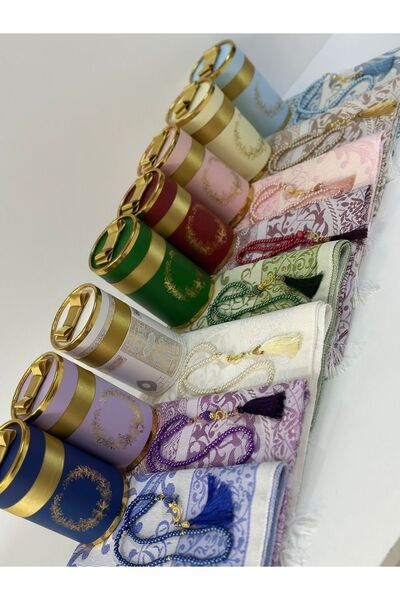 çeyizlik setim 10 Adet Silindir Kutuda Seccade Seti Karışık Renk Mevlüt Hediy...