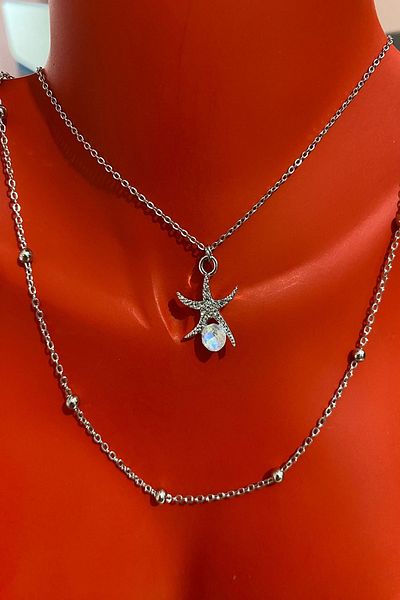 Bourgogne2021 Starfish Silver Color Stoned Women's Necklace Set