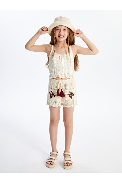 Dexia Σορτς Ecru Color - Πλεκτό Pasto, Λεπτομέρεια Κεντήματος και Φόδρα