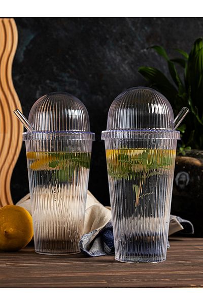 Rembox 600 ml Origami Mica Cup with Lid - 2 Glass and Soft Drink Glasses