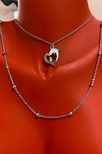 Bourgogne2021 Dolphin Fish Model Silver Color Stoned Women's Necklace Set