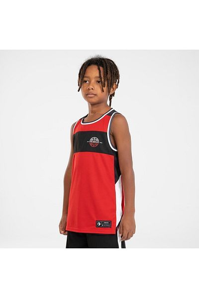 Decathlon Tarmak Kids Basketball Shirt - Double Sided, Sleeveless, Black Red T500r