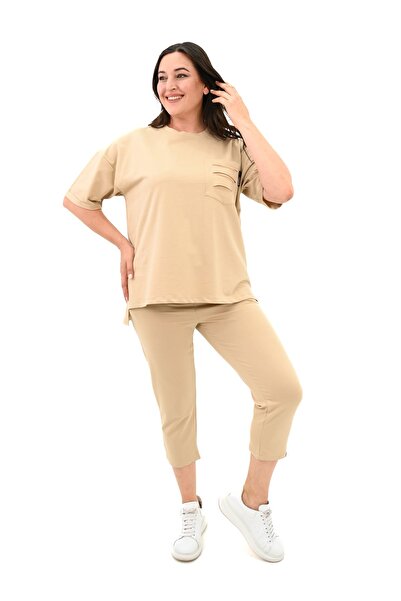 Koza Butik Σετ φόρμας Capri με λεπτομέρεια τσέπης σε σχισμένο μέγεθος - κοντό μανίκι 8010-23